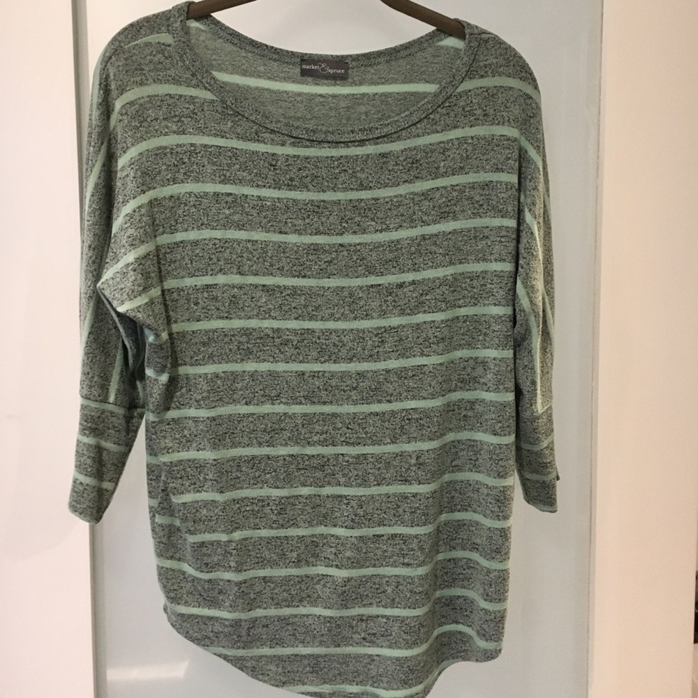 Striped dolman sleeve top in green and black